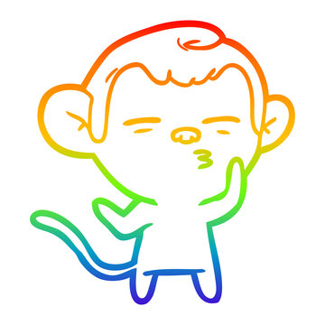 recommend clip art: rainbow gradient line drawing cartoon suspicious monkey