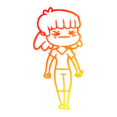 warm gradient line drawing cartoon angry girl