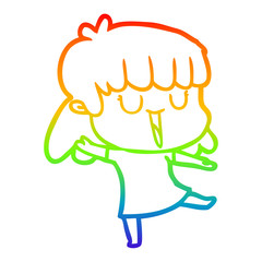 rainbow gradient line drawing cartoon woman laughing