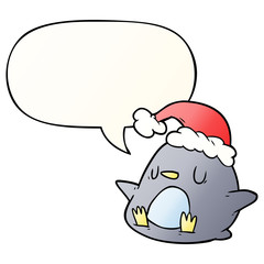 cute cartoon penguin and speech bubble in smooth gradient style