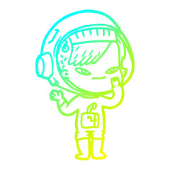 cold gradient line drawing cartoon astronaut woman