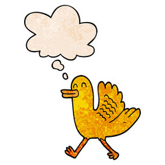 cartoon duck and thought bubble in grunge texture pattern style