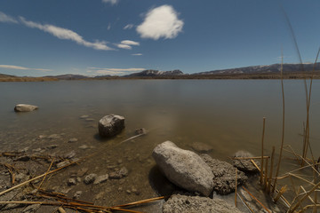 Night view of Upper Pahranagat Lake on a moonlit night in Nevada, USA
