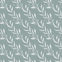 Vector seamless pattern. Diagonal floral branches with leaves. Simple design for fabrics, wallpapers, textiles, web design.