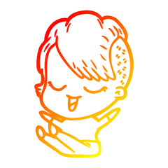 warm gradient line drawing happy cartoon girl