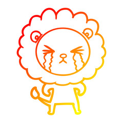 warm gradient line drawing cartoon crying lion