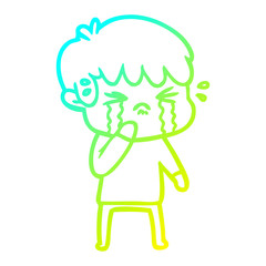 cold gradient line drawing cartoon boy crying