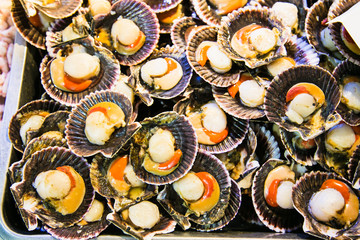  Fresh seafood for sale in main fish market in the centre of Santiago, Chile.