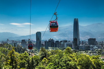 Cable car in San Cristobal hill overlooking on Santiago, Chile. - 276855366