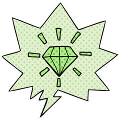 cartoon tattoo diamond and speech bubble in comic book style