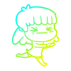 cold gradient line drawing cartoon woman