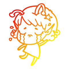 warm gradient line drawing cartoon crying alien girl