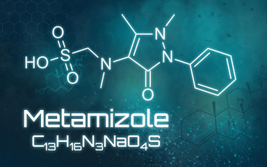 Chemical formula of Metamizole on a futuristic background