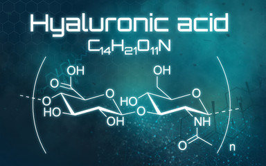 Fototapeta na wymiar Chemical formula of Hyaluronic acid on a futuristic background