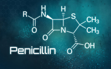 Chemical formula of Penicillin on a futuristic background