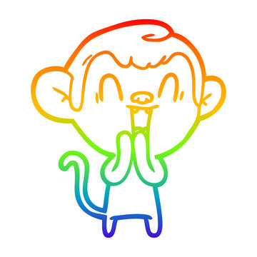 recommend clip art: rainbow gradient line drawing cartoon laughing monkey