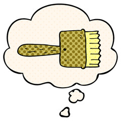 cartoon paintbrush and thought bubble in comic book style