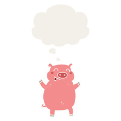 cartoon pig and thought bubble in retro style
