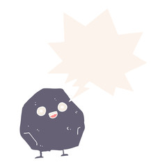 cartoon rock and speech bubble in retro style
