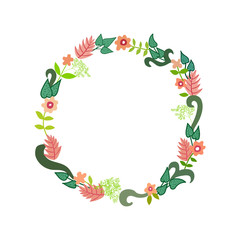Naklejka premium Flower wreath of fantastic plants in delicate colors. Vector illustration can be used for decoration of wedding cards, invitation, banners, posters, flyers, for your inscriptions and illustrations.