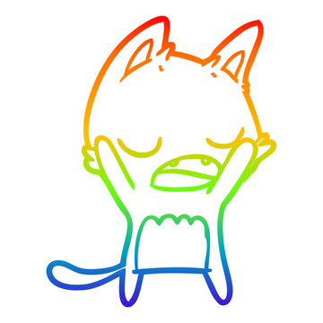 recommend clip art: rainbow gradient line drawing cartoon yawning cat