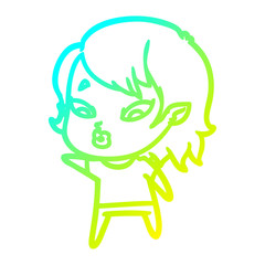 cold gradient line drawing cute cartoon vampire girl