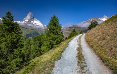 Swiss beauty, path view to breathtaking Matterhorn,Zermatt,Valais,Switzerland,Europe