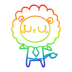 rainbow gradient line drawing cartoon lion in business clothes