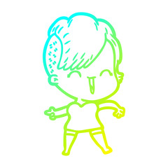 cold gradient line drawing cartoon happy hipster girl