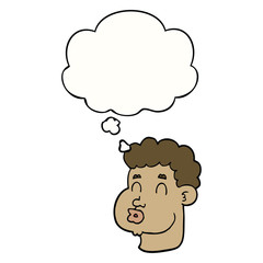 cartoon male face and thought bubble