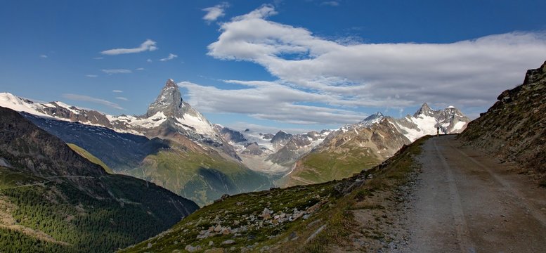 Swiss beauty, path view to breathtaking Matterhorn,Zermatt,Valais,Switzerland,Europe