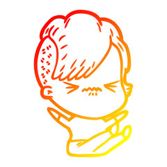 warm gradient line drawing cartoon annoyed hipster girl