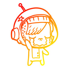 warm gradient line drawing cartoon crying astronaut girl waving goodbye