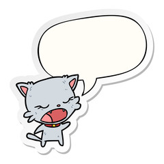 cute cartoon cat talking and speech bubble sticker