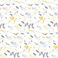 Floral background. Vector seamless pattern with hand - drawn poppies, lavender flowers  and leaves.
