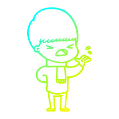 cold gradient line drawing cartoon stressed man