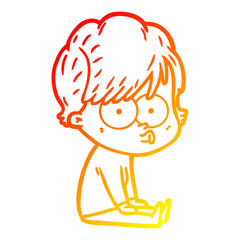 warm gradient line drawing cartoon woman