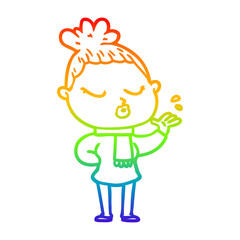 rainbow gradient line drawing cartoon calm woman