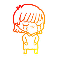 warm gradient line drawing cartoon woman crying