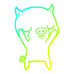 cold gradient line drawing cartoon pig crying
