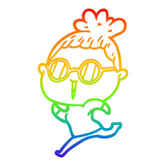 rainbow gradient line drawing cartoon woman wearing spectacles