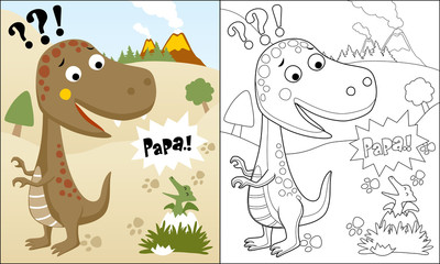 coloring book or page of funny dinosaurs cartoon