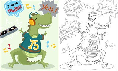 coloring book or page of dino dancer cartoon