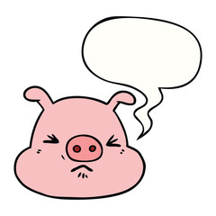 cartoon angry pig face and speech bubble