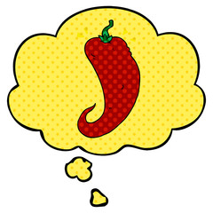 cartoon chili pepper and thought bubble in comic book style