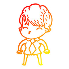 warm gradient line drawing cartoon woman thinking