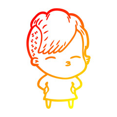 warm gradient line drawing cartoon squinting girl