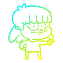 cold gradient line drawing cartoon girl smiling