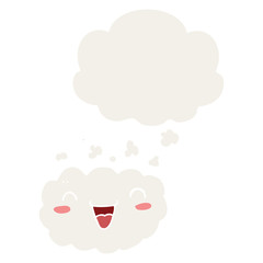 happy cartoon cloud and thought bubble in retro style