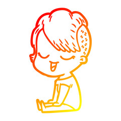 warm gradient line drawing happy cartoon girl